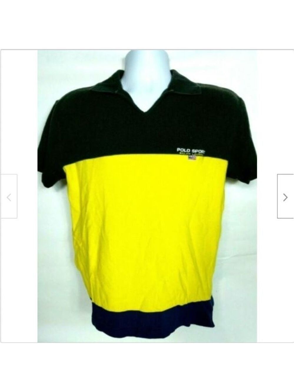 Ralph Lauren Polo Sport V Neck Shirt Small Black Yellow 90s Vintage